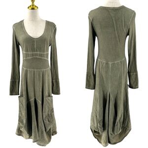 Inzio Made in Italy Long Sleeve Cotton Green Dress